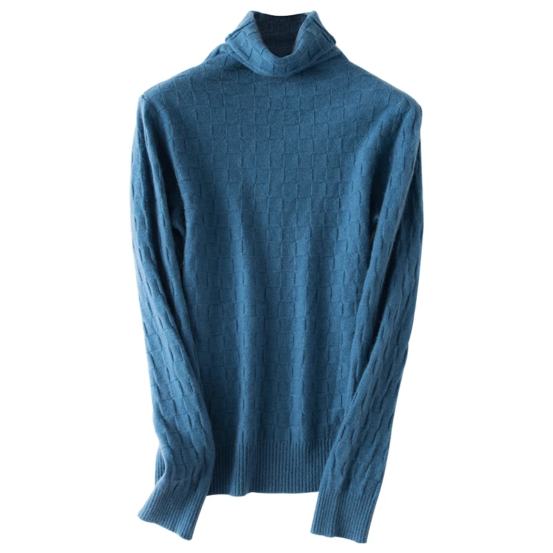 

Cashmere Plaid Turtleneck Knitted Women Sweater Solid Long-Sleeved Office Lady Elegant Pulls Outwear Tops