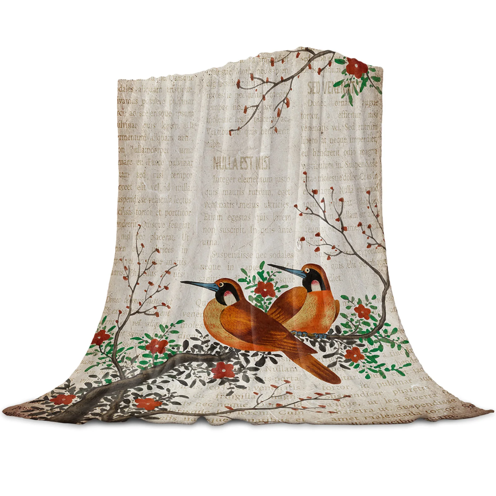 

Покрывало Фланелевое в стиле ретро, с принтом цветов, птиц, цветов сливы, лоскутные одеяла, для дивана, для детей, домашний текстиль, подарок ...