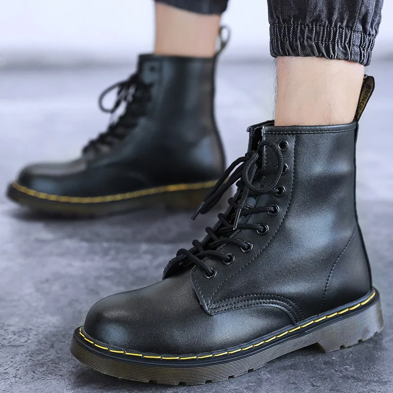 

Coturno Men Martins Leather shoes High Top Fashion Winter Warm Snow shoes Dr. Motorcycle Boots black Couple Unisex boots