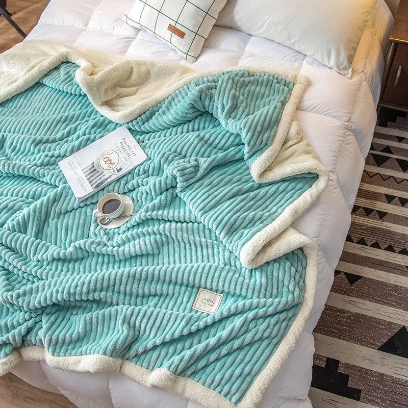 Осенне зимнее кашемировое Двухслойное Полосатое плотное одеяло из овечьей