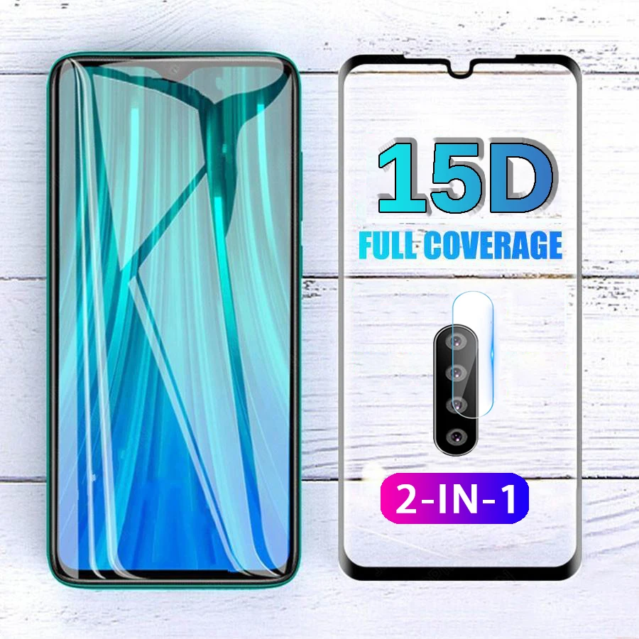 Защитное стекло 15D 2 в 1 для Xiaomi Redmi Note 8 Pro защита экрана камеры закаленная пленка 8a