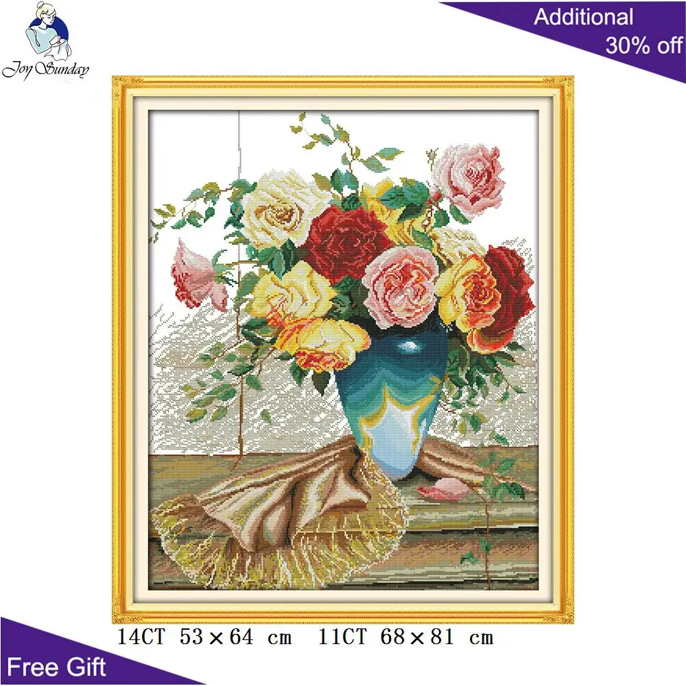 Красочные розы Joy Sunday вышивка крестиком H342 14CT 11CT подсчитанные и отпечатанные