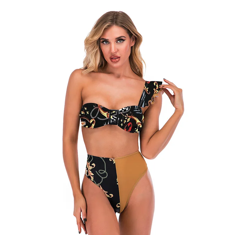 

YF-Swimwear Sexy stitching Woman swimsuit 3-color single shoulder Women's swimsuit 2020
