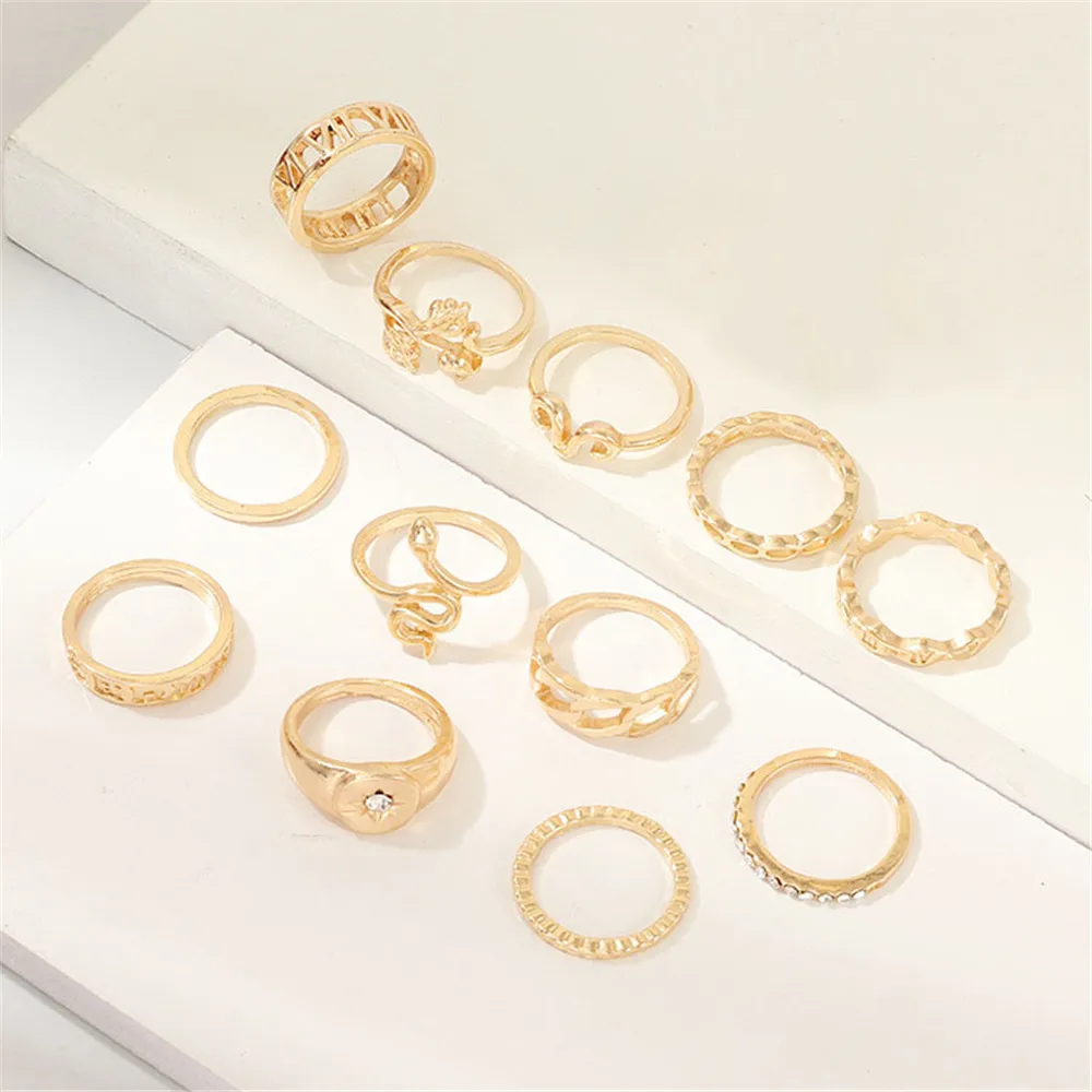 Женский винтажный набор колец MLING 12 шт./компл. с кристаллами из золотого сплава