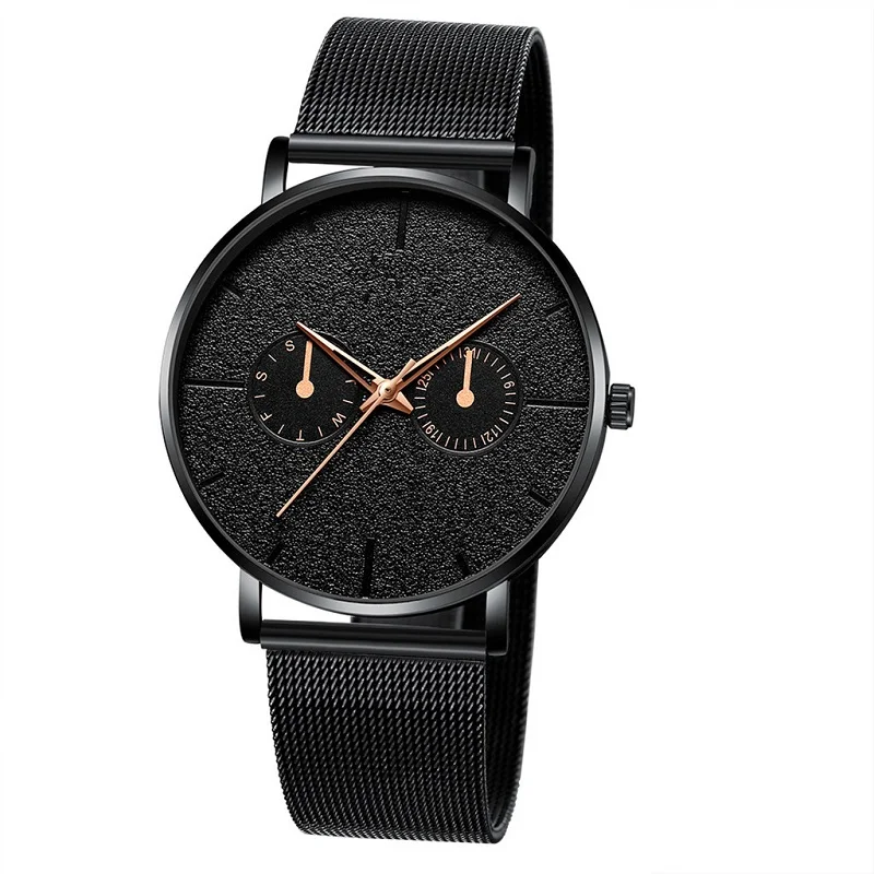 M black rose gold Модные мужские Бизнес минималистичные часы Роскошные черные кварцевые часы с календарем из нержавеющей стали с сетчатым ремешком аналоговые часы Montre Homme - Цвет: M black rose gold