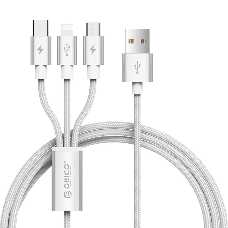 ORICO 3 в 1 USB кабель для iPhone X 8 7 6 Plus Кабель для быстрой зарядки для type-c Micro USB Android Мобильный кабель для зарядки телефона черный - Цвет: Sliver