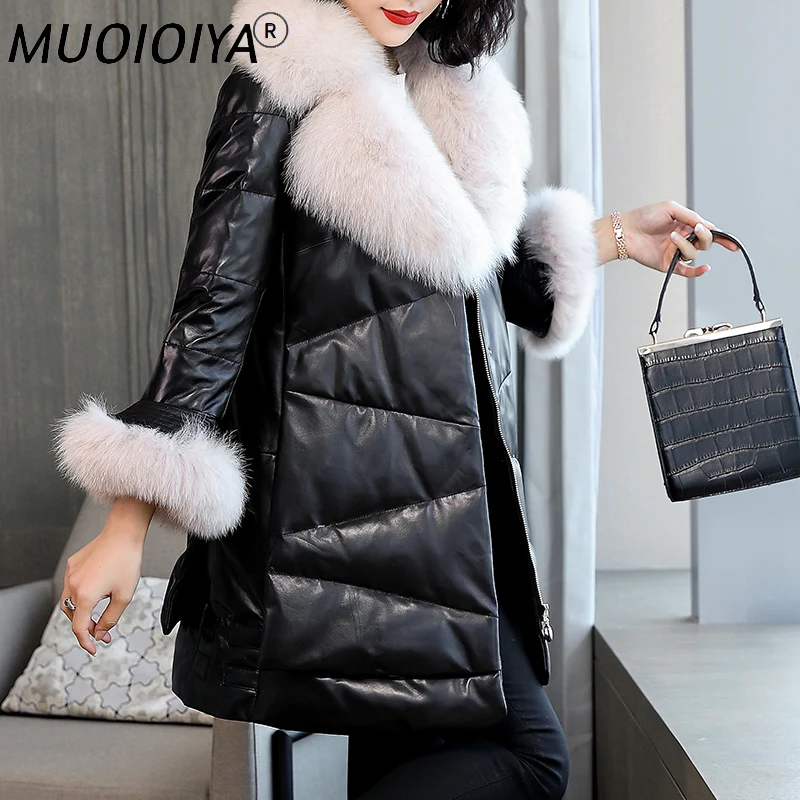 

100% Genuine Leather Jacket Women Korean Sheepskin Coat Winter White Duck Down Jackets Fox Fur Collar 2022 Veste Femme 18