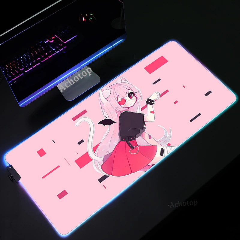 moneko anime game mouse pad rgb mini laptop keyboard pad xxl lock dsek mat led color light mouse pad pc gamer gaming accessories free global shipping
