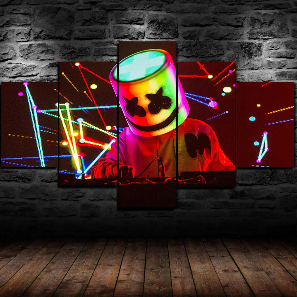 

5 Pieces Canvas Arts DJ Marshmello Live Concert Poster Prints Living Room Modular Wall Picture Painting Bedroom Home Decor Mural