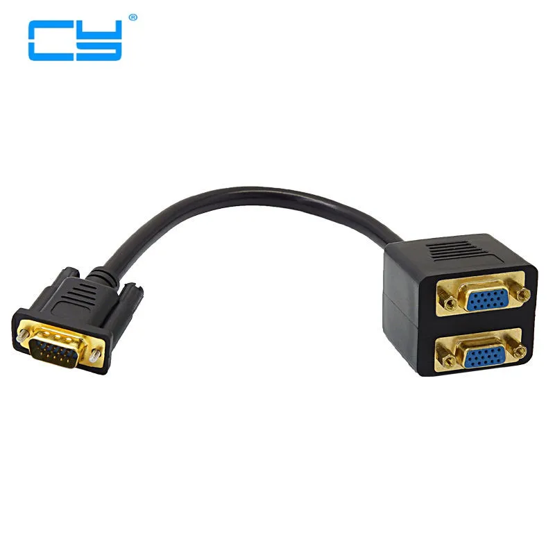 Gold Plated VGA 1 Male to Dual 2 VGA Female Converter Adapter Splitter Y Cable 0.25m