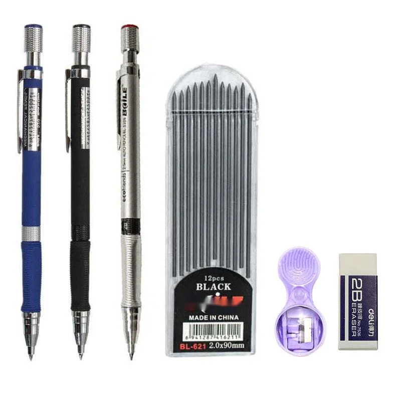 

2.0mm Mechanical Pencil Set 2B Automatic Pencils With Color / Black Lead Refills For Eraser Drawing,