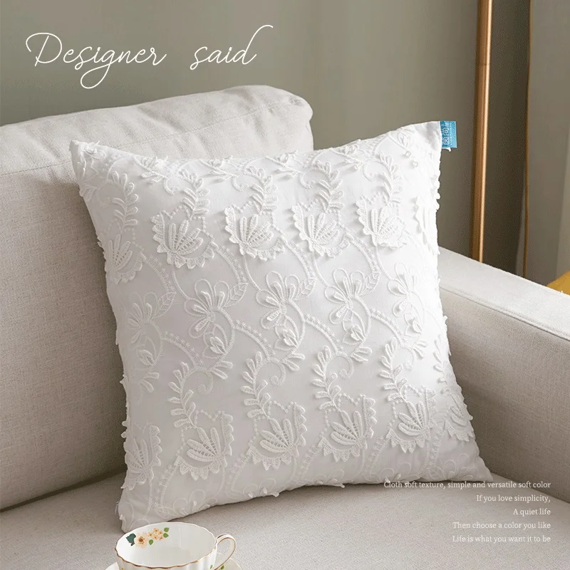 

White Lace Embroidered Throw Pillow Covers Decorative Sofa Various Chair Cushion Cover Square Home Decorative Thick Pillowcase