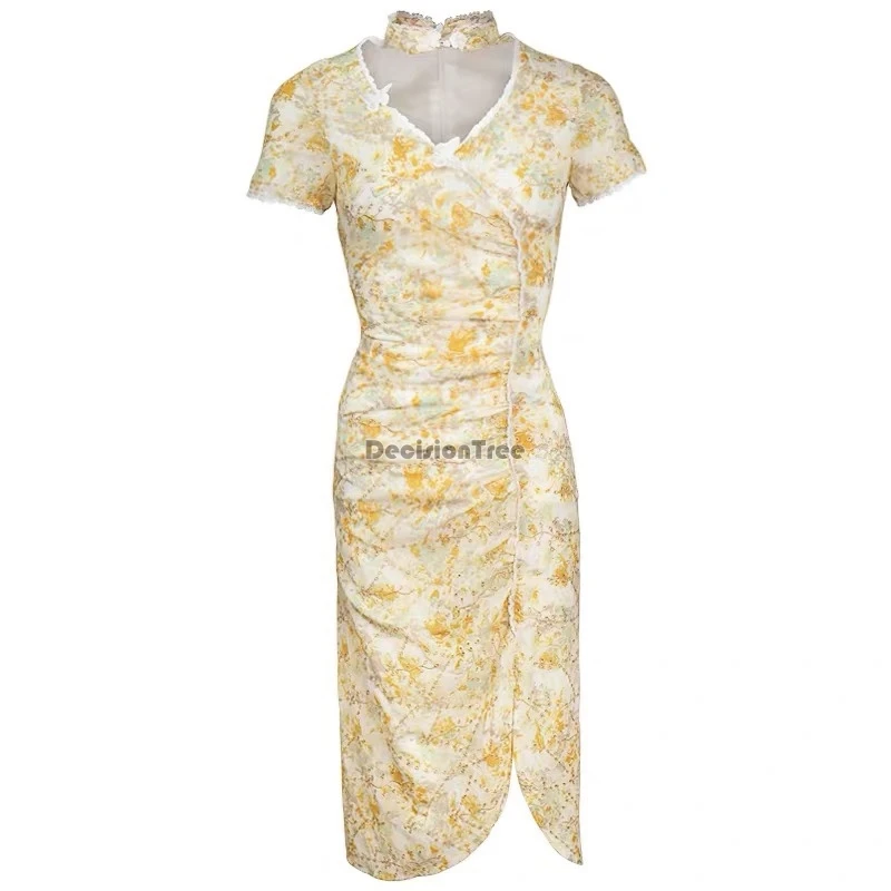 2021 Сетчатая ткань Китайское платье-Бандажное платье Ципао в китайском стиле