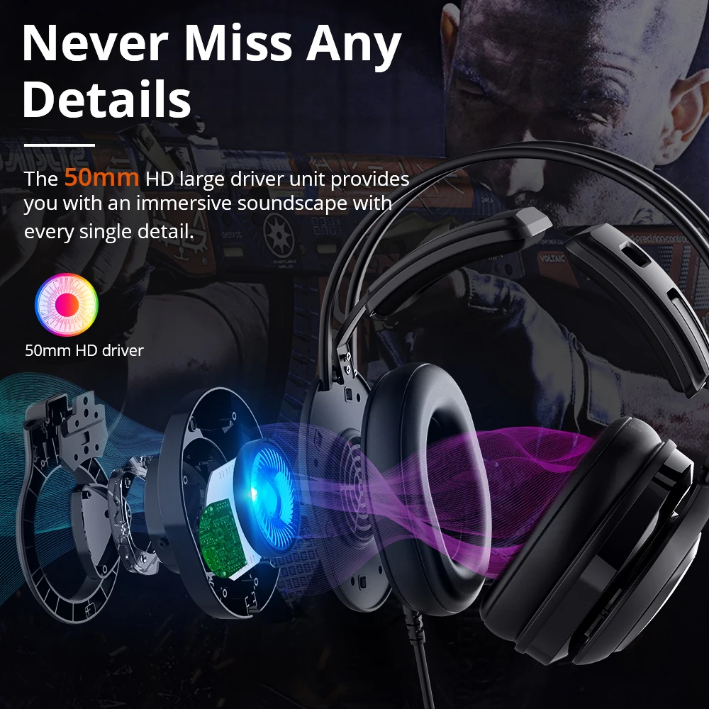Новейшая игровая гарнитура Tronsmart Glary Alpha с красочным светодиодным освещением 3 5 мм