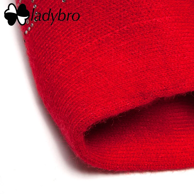Ladybro, двухслойная, стразы, шерстяная шапка, женская, осень, зима, шапка, теплый берет, женская вязаная шапка, кепка boina, женский берет, шапка