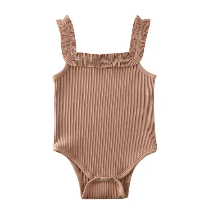 

Infant Baby Girls Halter Romper Solid Camisole Sleeveless Bodysuit One Piece Outfits Fashionable Baby Bodysuit For Baby Rompers