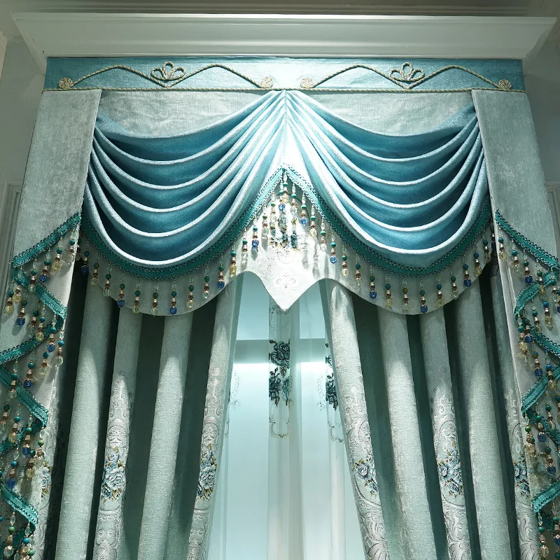 Новые синели жаккардовые синие занавески для гостиной Премиум европейские