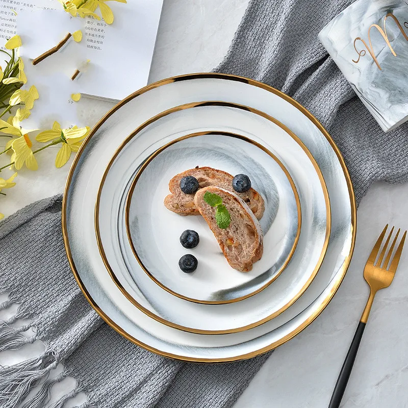 Керамическая тарелка в скандинавском стиле керамическая западном Мраморная