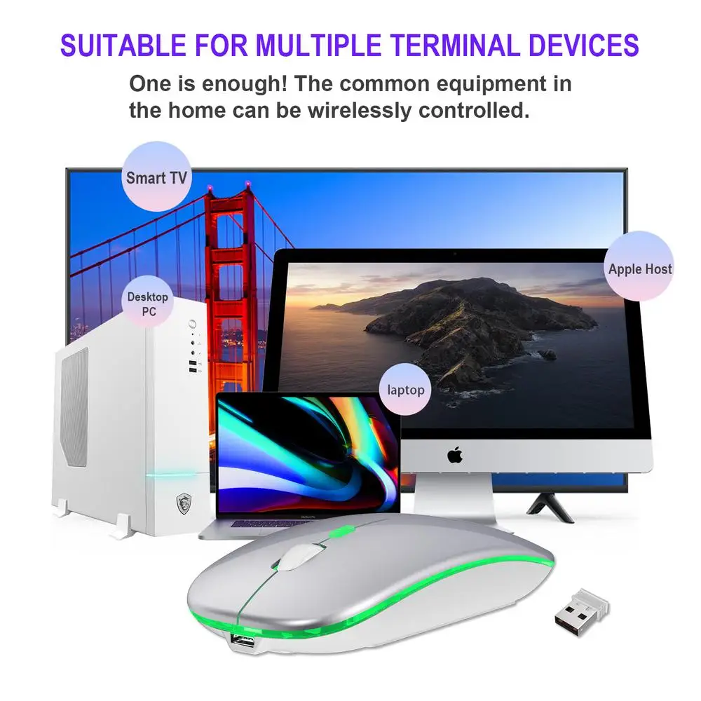 

Wireless Optical Mouse M40 2.4G Colorful Luminous Rechargeable Mute Ultra-thin for PC Notebook Desktop Office
