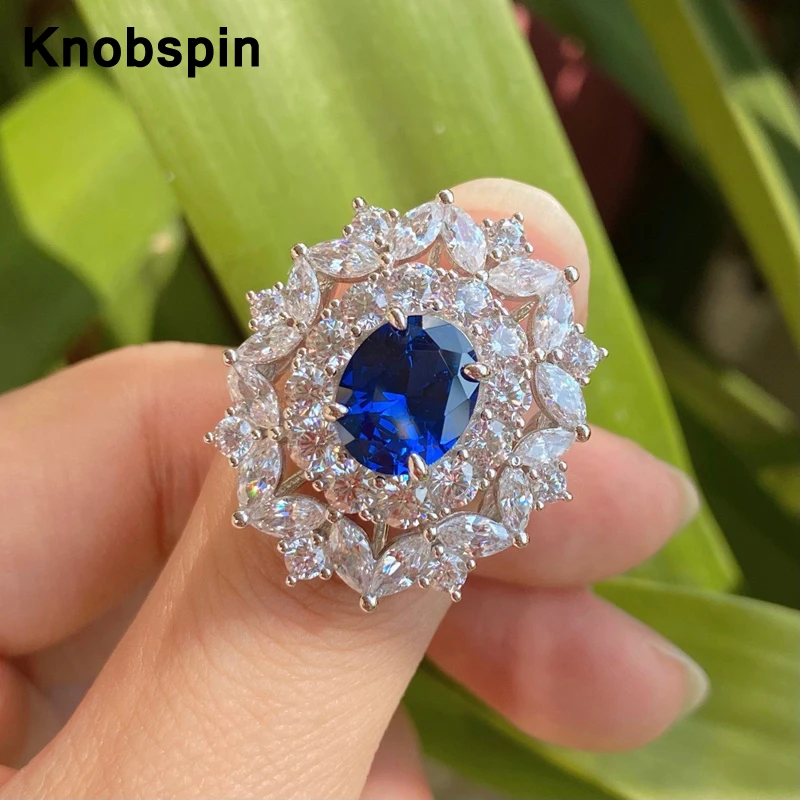 

Кольцо женское из чистого серебра 925 пробы, с голубыми цветами