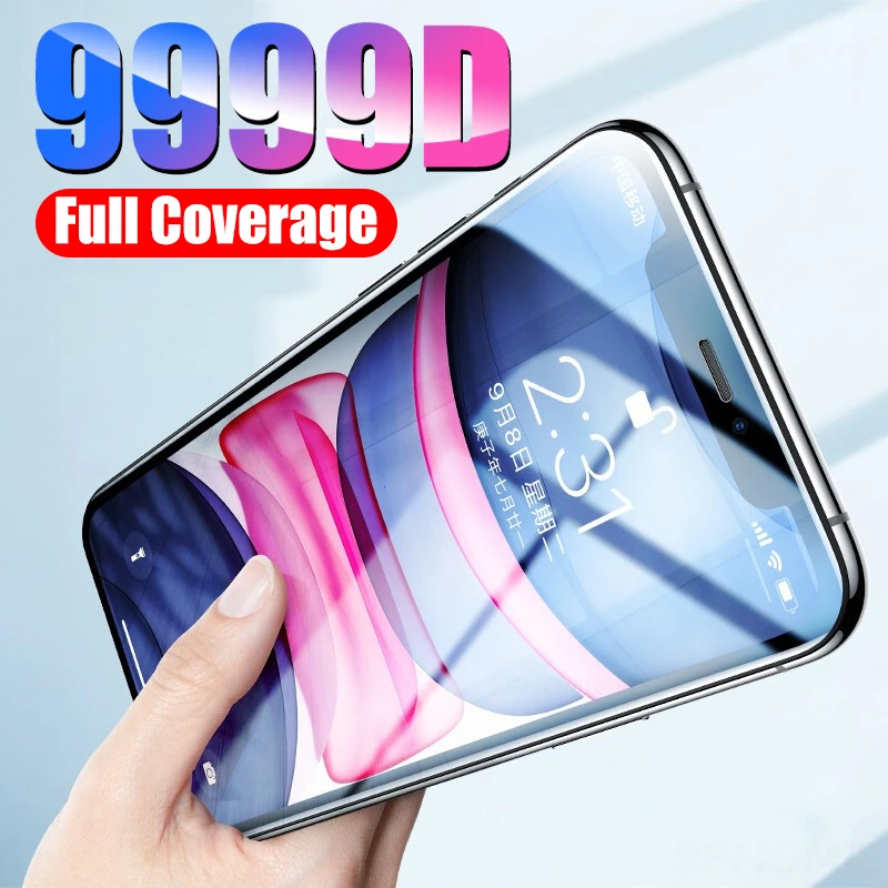 9999D полное покрытие закаленное стекло для iPhone 11 12 Pro MAX защита экрана Защитное X XR XS