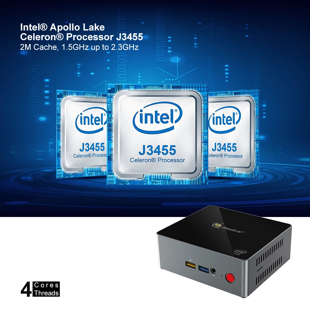 Beelink J34 Apollo Lake Celeron J3455 настоящий Windows 10 Мини ПК Поддержка DHH 8 Гб 256 ГБ 64 бит
