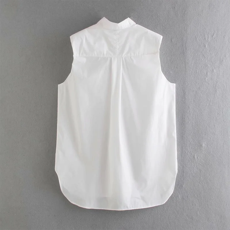

Summer Women's Casual Solid Color Lapel Sleeveless Pockets Decorative Long Shirt