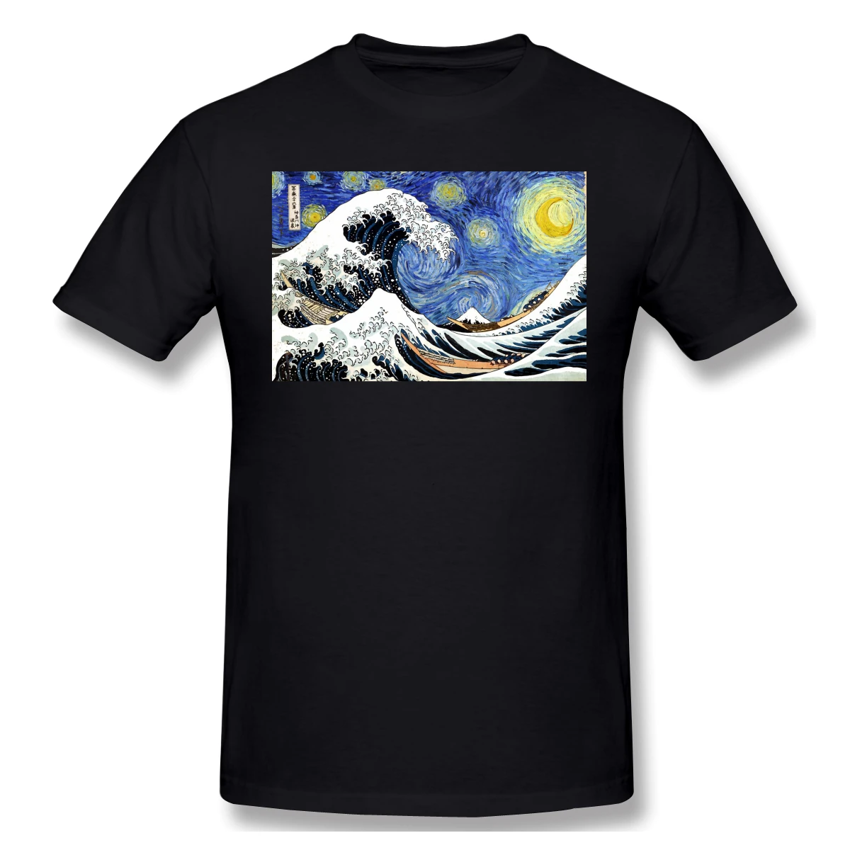 Blue Planet T Shirt Red T-Shirt Iconic Starry Night Wave Of Kanagawa Men Fashion Short Sleeve | Мужская одежда