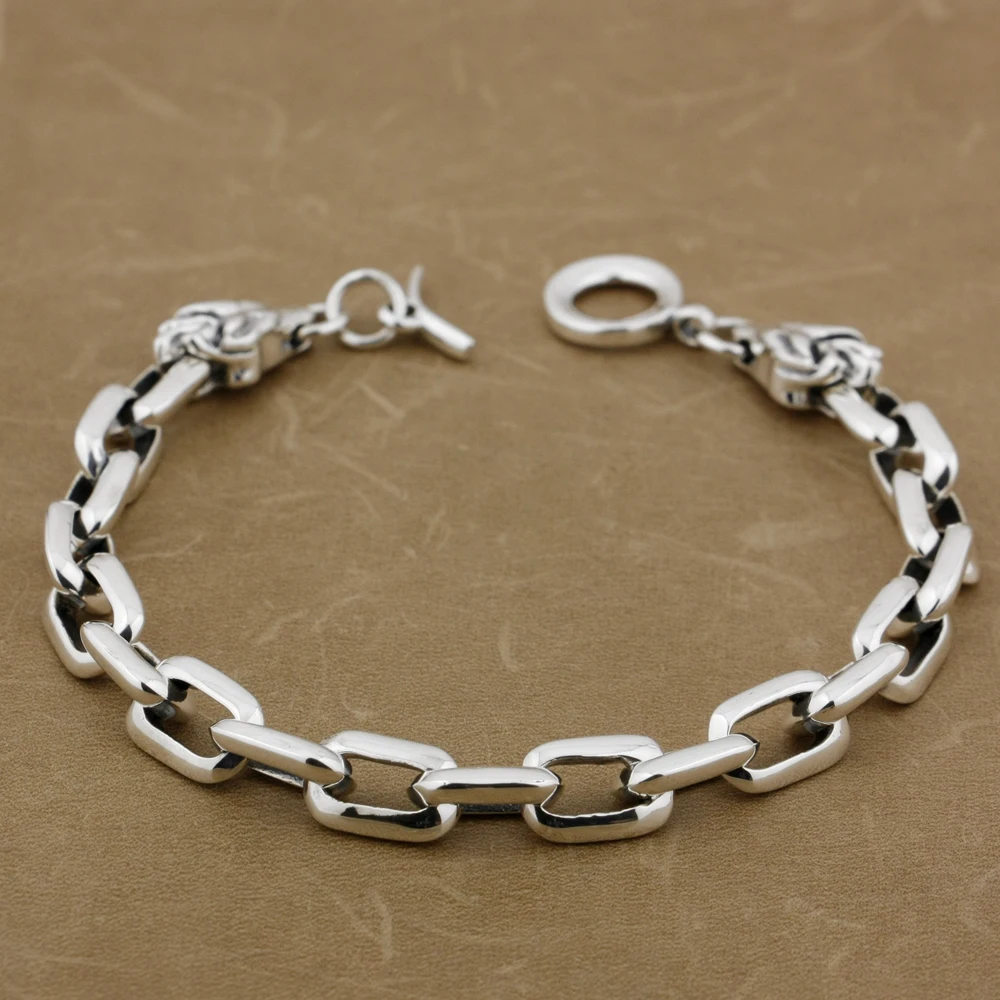 

925 Sterling Silver Mens Biker Rock Punk Bracelet Wolf Chain 8G012