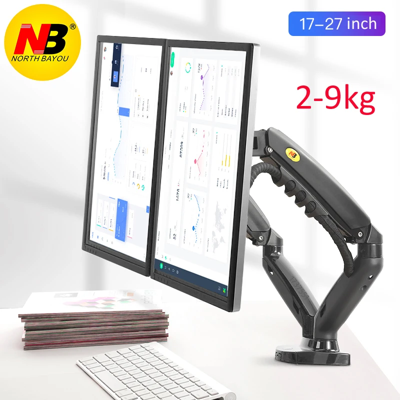 Nb F160 1"-27" полный motion air пресс для двух мониторов настольная подставка двойные рычаги 360 Поворот USB3.0 отображение на экране компьютера держатель большой база