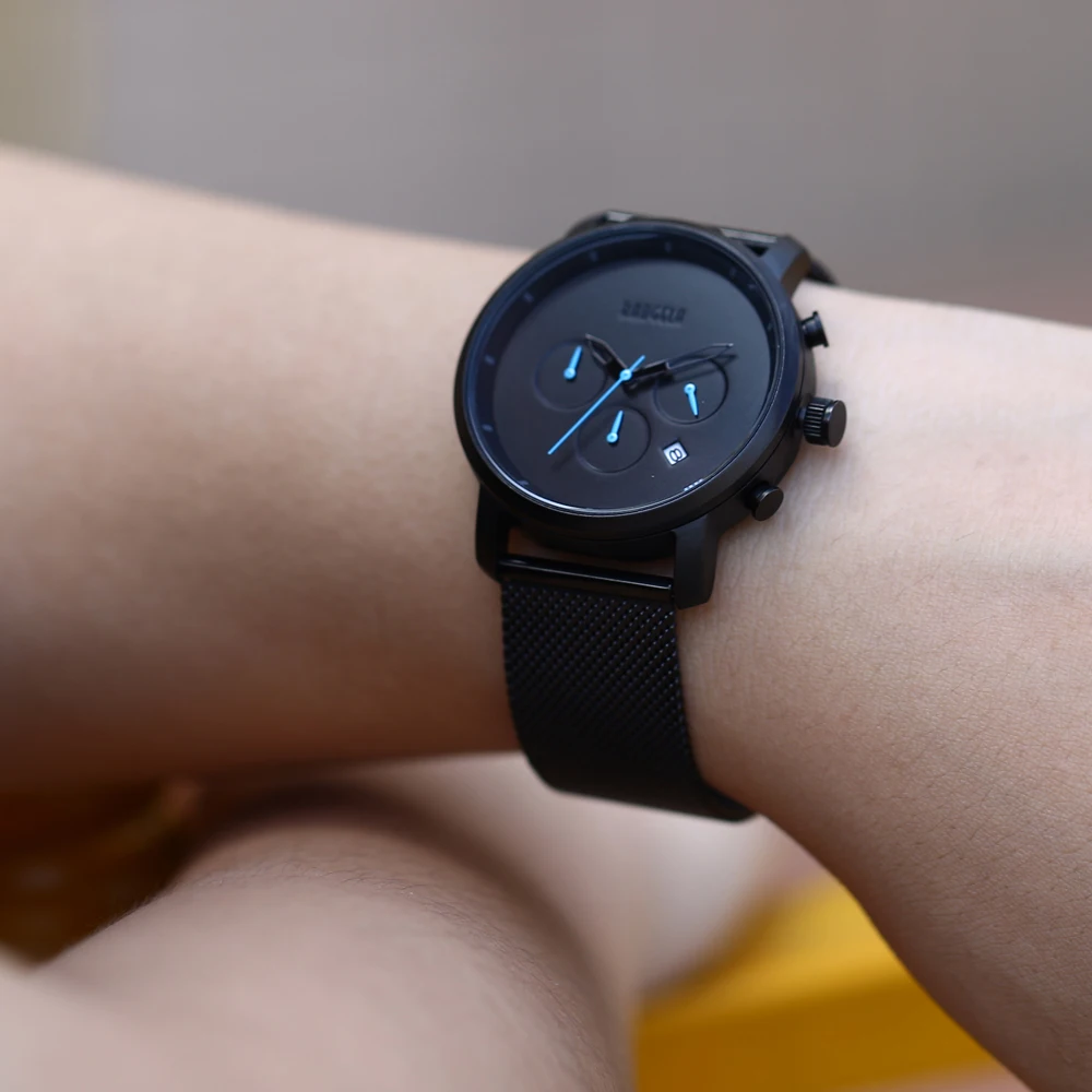 

new top Men Fashion Quartz Male Watches black Steel Mesh Watches Racing Men Students Game Run Chronograph Watch Male Glow Hands