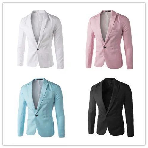 Мужская повседневная приталенная куртка блейзер на одной пуговице модный