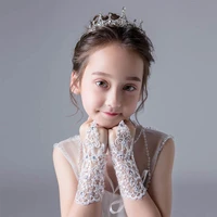 beauty girl lace beaded wedding gloves red ivory fingerless for flower girls dress gloves for birthday party stage performance