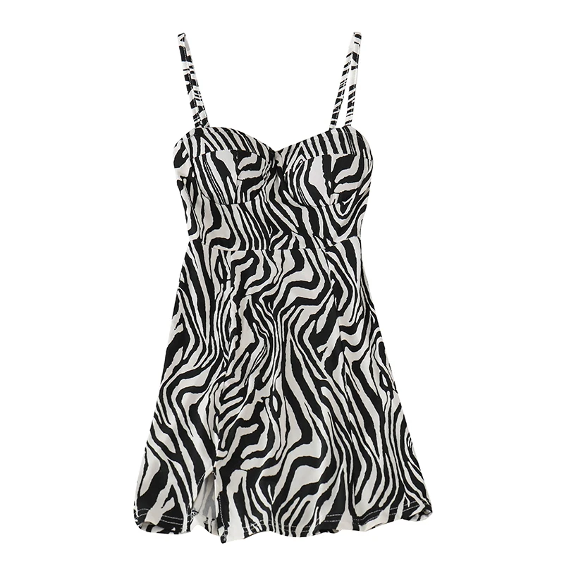 

Zebra Suspender Skirt 2021 Summer New Internet Popular Slim-Fitting All-Matching Sexy Thin Band Chest Pad Black Dress Fashion