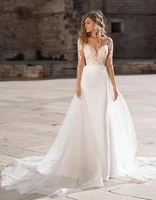 long sleeve lace mermaid wedding dresses v neck sweep train bridal gowns satin and tulle custom made vestido de noiva