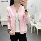 Куртка-бомбер женская с длинным рукавом, короткая Базовая верхняя одежда для офиса, розовый кардиган, лето 2021