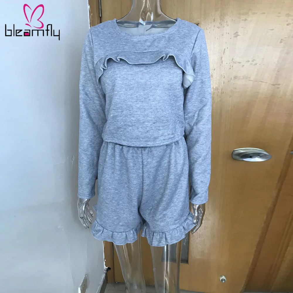 Осенне зимний женский топ с длинным рукавом и оборками свитер байкерские шорты