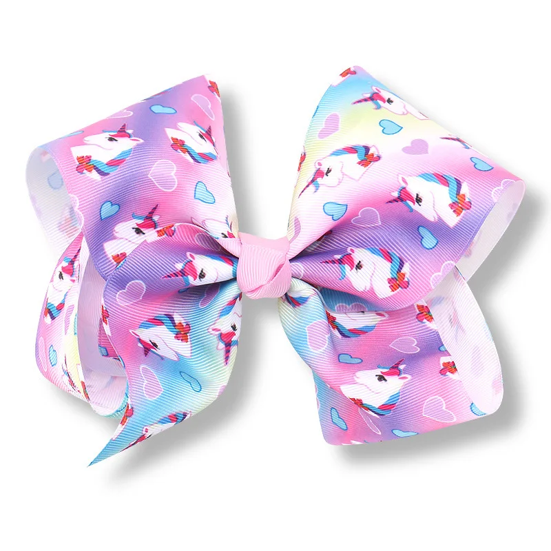 8 &quotВечерние бант зажим для волос большой Радуга Единорог корсажная лента с