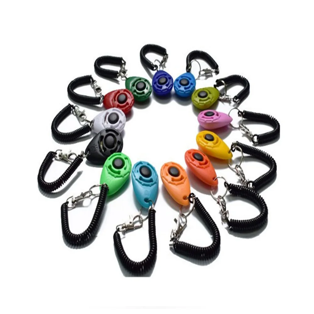 

Pet Dog Training Clicker Plastic Click Trainer Aid Too Adjustable Wrist Strap Sound Key Chain Dog Cat Supplies
