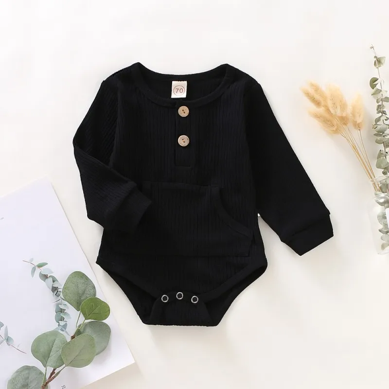 

1PC Infant Baby Rompers Long Sleeve Pocket Design Rompers Kids Girls Boys One-Piece Jumpsuit for Newborn ClothesS27