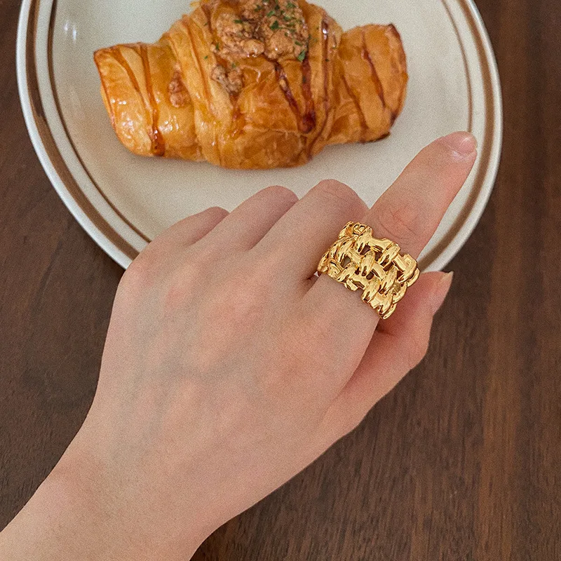 

2020 New Retro Metal Geometric Irregular Weave Wide Adjustable Finger Rings Punk For Women Girls Party Jewelry