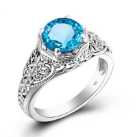 925 sterling silver blue topaz rings prong setting round vintage gemstone ring for women famous brand fine jewelry delicate sale