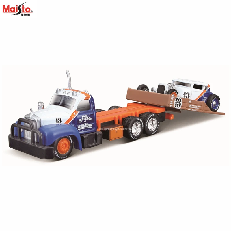 

Maisto 1:64 1953 Mack B-61 Flatbed 1929 Ford Model A Design elite transport Die-casting car model collection gift toy