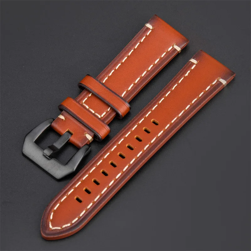 Cow Leather Watch Band 18mm 20mm 22mm 24mm Vintage Watch Strap Silver Buckle Bracelet Accessories for Panerai Fossil Watchband