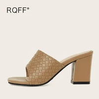 outside summer slipper women 2021 new fashion pu leather peep toe block high heels mules plus size 48 rganization white shoes