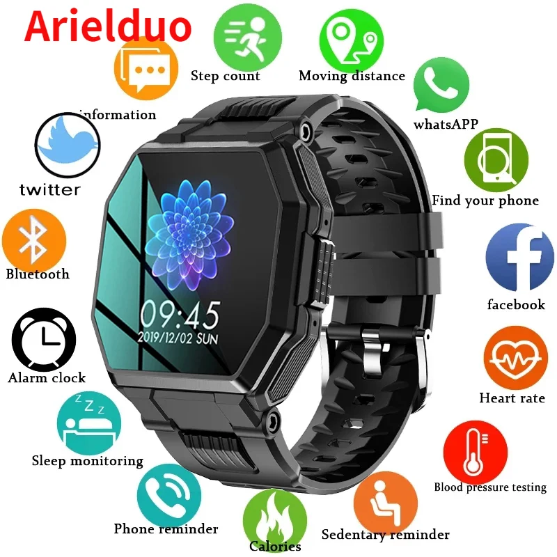 

2021 Luxury military sport Men's Smart watch Men Full screen touch Blood pressure Heart rate monitor Bluetooth call smartwatch