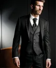 Роскошный мужской свадебный костюм, мужской пионерский приталенный костюм, Мужская одежда, классический черный (пиджак + брюки + жилет) для деловых встреч и вечеринок