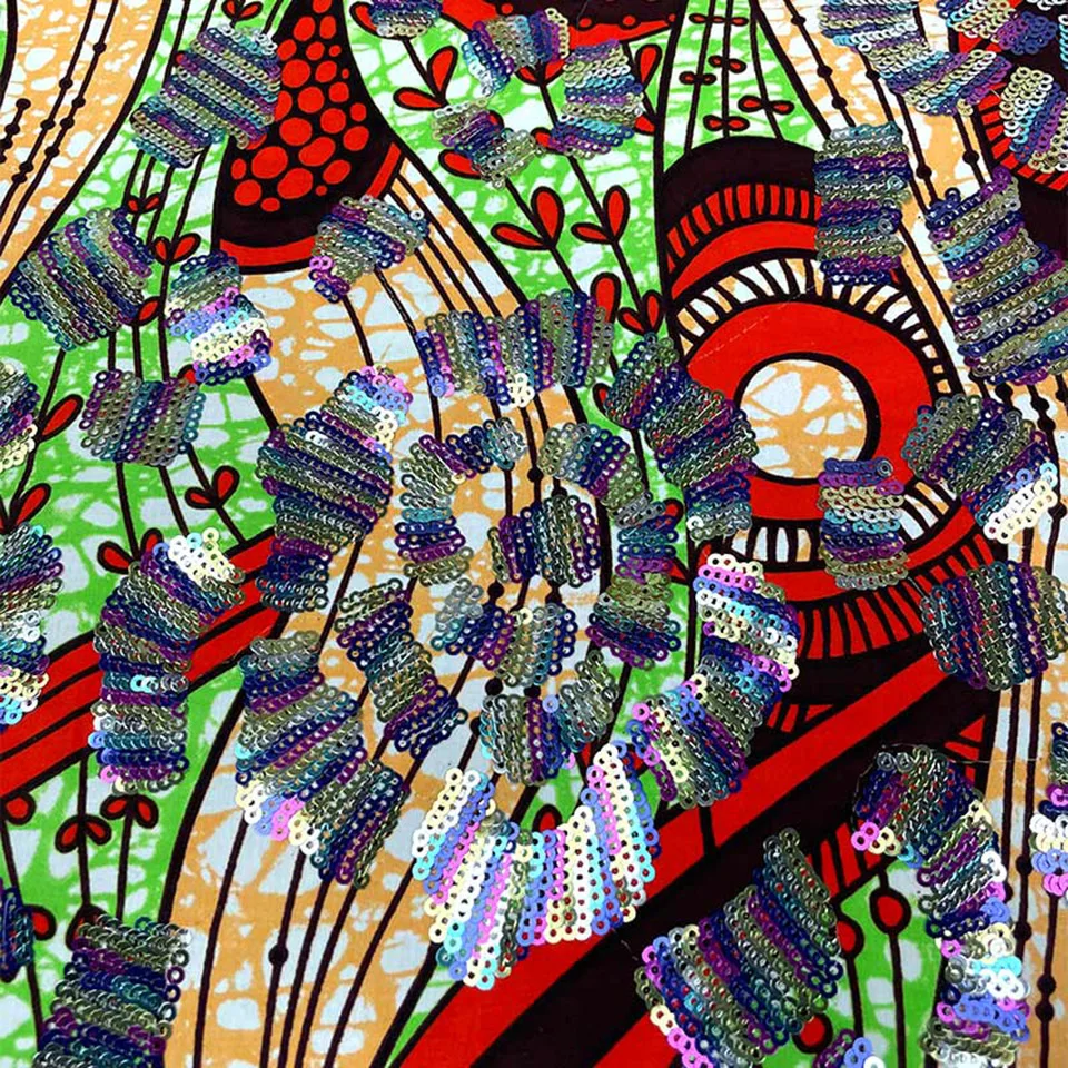 

Latest Sequins African Fabrics 100% Cotton Batiki Wax Prints Kitenge/Pagnes/Kikwembe Embroidered Sequins YXL-51