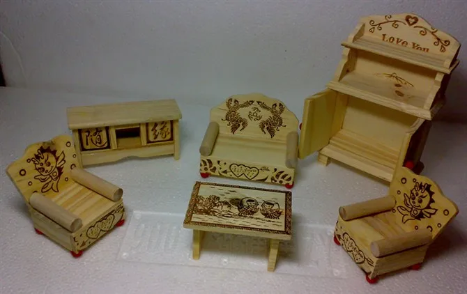 

6pcs sofa table suit Simulation Little Sitting Room Furniture Suits A Built-in Wardrobe Or Cupboard Ark Doll House Wooden