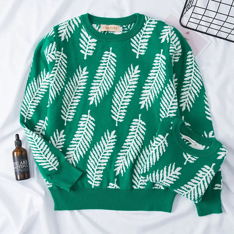 Одежда для семьи вязаные свитера на осень и весну Модный пуловер с круглым